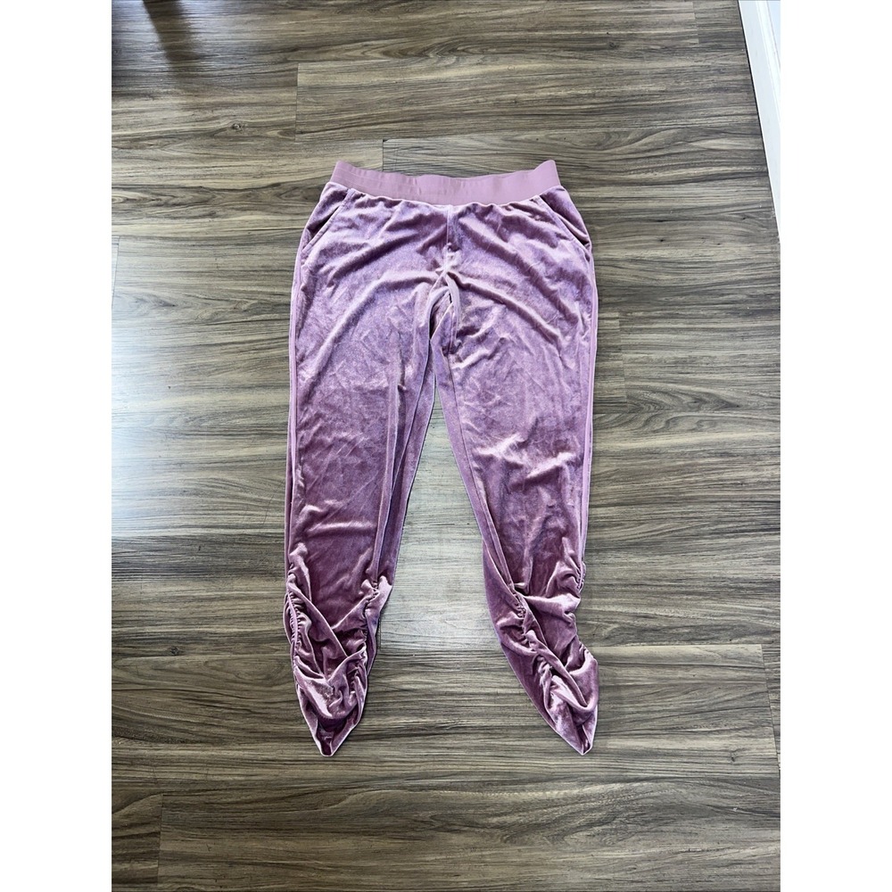 Juicy Couture Glitter Velour Track Pants Ruched Women Size Large Pink
